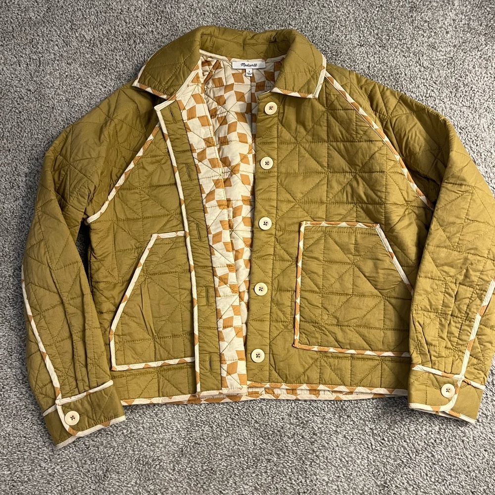 Madewell Women's Mustard Yellow Quilted Cropped Jacket